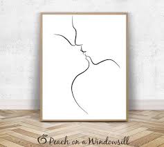 Kissing Couple Wall Art Lovers Illustration Couple Drawing Etsy Sketches Of Love Drawings Of Love Couples Lovers Art