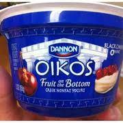 A kitchen staple since 1947, fruit on the bottom combines the taste of fruit with our classic lowfat yogurt recipe. Dannon Oikos Fruit On The Bottom Greek Nonfat Yogurt Black Cherry Calories Nutrition Analysis More Fooducate