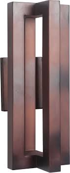 An elegant, modern design by their styling of boxy shades covering the light source. Craftmade Z1514 21 Led Kai Modern Aged Copper Led Exterior Wall Sconce Light Cft Z1514 21 Led