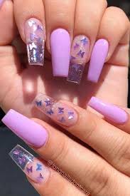 Simple Black And Clear Nails Purple Clear Butterfly Nails In 2020 Purple Acrylic Nails Best Acrylic Nails Summer Acrylic Nails