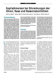 Kopfschmerzen Bei Erkrankungen Der Ohren Nase Und Nasennebenhohlen