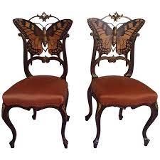 Antique french art nouveau pate de verre mushroom table lamp c1910 forged iron. Pair Of Early Art Nouveau Butterfly Chairs Inlays And Brass Artnouveau Butterfly Antiquefurniturestyl Art Nouveau Furniture Unique Furniture Butterfly Chair