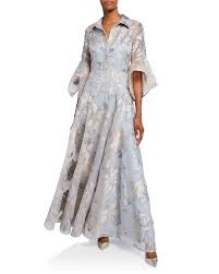 floral organza stripe shirt trumpet sleeve gown