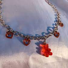 Red Heart And Gummy Bear Neckace Quirky Jewelry Girly Jewelry Indie Jewelry