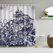 Here are some bathroom curtain ideas. Dafield Octopus Decor Shower Curtain Sail Boat Waves And Octopus Old Look Bathroom Design Hand Drawing Effect Waterproof Fabric Shower Curtains Aliexpress