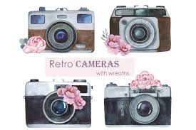 Vector set of vintage ornamental floral border frame. Watercolor Retro Camera Clipart Vintage Hand Drawn 1220881 Illustrations Design Bundles