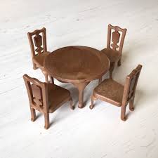 Vintage Sylvanian Families Furniture Rare Brown Dining Round Table Chairs 30 Family Furniture Round Table And Chairs Table And Chairs