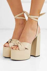 Saint Laurent Paige Leather Platform Sandals In Light Cream Natural Lyst
