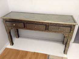 Moroccan Console Table Silver Carved Etched Metal Arabesque Furniture 3 Handmade Moroccan Console Table Furniture Drawers For Sale