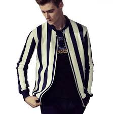 Black And White Striped Jacket Mens Black And White Striped Bomber Jacket Cool Men Long Sleeves Jackets Spring Bomber Jacket Men Long