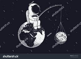 Cute astronaut swing on the moon cartoon icon illustration. Little Astronaut Sits On The Earth And Keeps The Moon By A Fishing Rod Abstract Vector Illus Graphic Design Portfolio Inspiration Astronaut Sitting Sketch Book