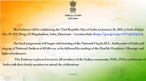 At rajpath, in delhi, magnificent parades by regiments of the indian army, navy, air force, police, and paramilitary forces are witnessed. Invitation India In Sudan Embassy Of India Khartoum Facebook