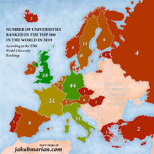 Number Of European Universities Ranked In The Top 500 In The World In 2019 Map European Map Europe Map
