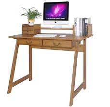 Amazon Com Bamboo Antique Computer Desk Writing Study Table With Bookshelf And Drawers For Home Office Li Study Table Living Room Office Antique Computer Desk