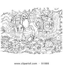 You can relate this image to the story of 'little red riding hood' where the big, bad wolf dressed up as red's ailing grandmother after devouring her. Black And White Three Little Pigs And The Big Bad Wolf Coloring Page Outline 4 Posters Art Prints By Interior Wall Decor 91888