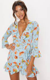Whatever you're shopping for, we've got it. Turquoise Floral Printed Frill Wrap Tea Dress Prettylittlething