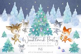 Download Woodland Party Watercolor Christmas Set Graphic By Olga Belova Creative Fabrica SVG Cut Files