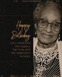 Happy Birthday our beloved Willie Mae Seaton! 👑👼🏽🕊️✨⁠ Today, we  celebrate her legacy, her love, and her legendary recipes. Drop a 🖤 in the  comments to honor her. Let's celebrate together! #williemaeseaton #