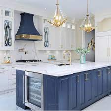 Interior Design On Instagram Loving The Blue And Gold Combination In This Kitchen Captured B Modern Kitchen Design Interior Design Kitchen Kitchen Design