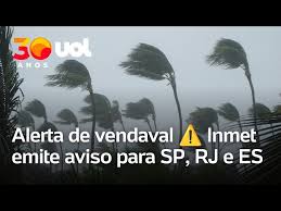 Inmet emite aviso amarelo para vendaval em São Paulo, Rio e Espírito Santo