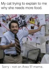 My Cat Trying To Explain To Me Why She Needs More Food Pete Sorry Not An Area 51 Meme Food Meme On Awwmemes Com