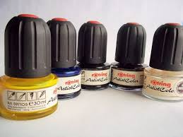 Black Bottle And Yellow Things Rotring Artist Color Ink Set Of 5 Colors Vintage Ink Set Bright Yellow Brilliant Blue Beautiful Brown Black And White A Black White Vintage Ink Color White Art