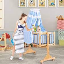 Costway Culla Neonato Con Zanzariera E 4 Ruote Bloccabili Per Bambini In Legno Blu Sku Bb4522bl Bambino Lettino Culle Per Neonati Culla