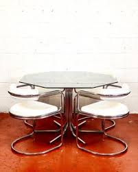 Mid century modern formica table & chairs chrome legs red/white stripes chairs. Octagonal Smoked Glass Chrome And Leatherette Dining Table Chairs Set 1970s Set Of 6 For Sale At Pamono
