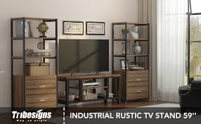 Wide rustic tv media stand in tobacco brown for tvs upto 80 in. Amazon Com Tv Stand 59 Inches Tribesigns Industrial Rustic Media Stand For 60 Inches Tv Large 3 Tier Entertainment Center With Metal Mesh Shelf Media Console Table For Living Room Electronics