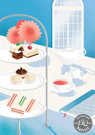 English Afternoon Tea Tea Illustration Japanese Art Deco Raffles Hotel Singapore