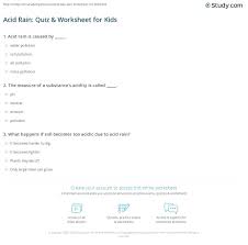 Acid Rain Quiz Worksheet For Kids Study Com