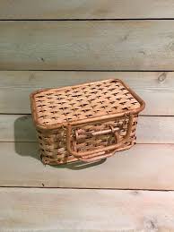 Sewing Basket Woven Wood Basket With Lid And Handle Storage Etsy Wood Basket Woven Wood Sewing Baskets