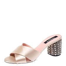 Rochas Gold Criss Cross Satin Heel Embellished Sandals Size 40 Rochas Tlc