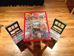 Kids Cars Themed Table And Chairs Perfect Set For Kids 2 And Older Table Is Gorgeous Red And Chairs Are Painted Blue And Green Cha Car Themes Decoupage Kids