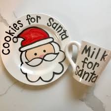 Cookies And Milk For Santa Personalized Plate Mug Etsy Diy Christmas Mugs Christmas Plates Cookies For Santa Plate