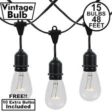 15 Clear Suspended S14 Heavy Duty String Light Sets On Black Wire Novelty Lights Inc
