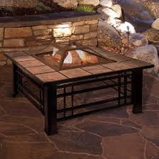 What makes a good fire pit for wood deck? Pure Garden Fire Pit Set Wood Burning Pit Includes Spark Screen And Log Poker 32 Square Tile Firepit Black And Orange Marbled M150121 Best Buy