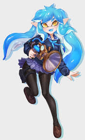 Safebooru 1girl D Antenna Hair Blue Hair Blue Neckwear Blue Sailor Collar Blue Shirt Blue Tongue Blush Brown Footwear Domino Splatoon Character Design Anime