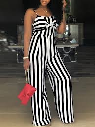Black And White Striped Jumpsuit Outfit Striped Bowtie Detail Cutout Back Jumpsuit Graduation Outfits For Women Curvy Girl Outfits Jumpsuits For Girls