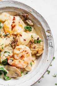 One Pan Creamy Gnocchi With Shrimp And Spinach Olive Mango Entree Recipes Gnocchi Easy Dinner Recipes