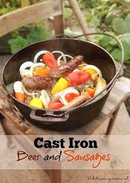 Dutch Oven Beer And Sausages Recipe Recipe Dutch Oven Recipes Cast Iron Cast Iron Dutch Oven Cooking Dutch Oven Cooking