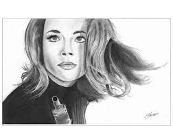 Pencil Drawing For Sale Emma Peel Diana Rigg The Original Avenger Celebrity Drawings Emma Peel Pencil Illustration