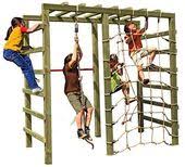 Klettergerust Spielgerust Aus Holz Fur Den Garten Mit Reck Und Kletternetz Kletternetz Spielturm Selber Bauen