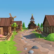 3d Model Village Cartoon Low Poly Low Poly Art Low Poly Games