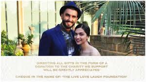 Deepika Padukone Ranveer Singh To Ban Phones At Wedding Would Appreciate Gifts In Form Of Donation To Their Charity Che Deepika Padukone Ranveer Singh Charity