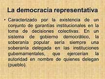 La democracia representativa (también llamada democracia indirecta, república representativa o gobierno representativo) es un tipo de democracia fundada en el principio de funcionarios electos que representan a un grupo de personas, a diferencia de la democracia directa. Fer Fer Fer Dchoumss Democracia En Bolivia ÙÙŠØ³Ø¨ÙˆÙƒ