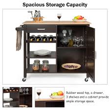 Multifunctional kitchen shelf oven rack cart dining trolley basket stand table. Gymax 4 Tier Wood Kitchen Island Trolley Cart Storage Cabinet W Wine Overstock 29123687