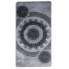 Zvezvi teppich läufer flur korridor schlafzimmer küche grau und blau 60×100cm rutschfest waschbar bunter modern kücheläufer teppichläufer polyester meterware anpassbar color : Teppich Laufer Grau Orientalisch Maander Motiv Wohnzimmerteppich Anti Backteriel 60 X 100 Cm Grosse 60 X 100 Cm