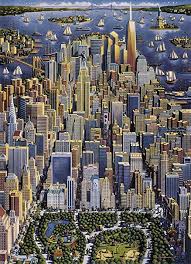 Often when you see a picture of manhattan, you see times square, central park or the skyline looking north. Amazon Com Dowdle Folk Art Made In Usa New York City Cityscape 500 Piece Jigsaw Puzzle Toys Games