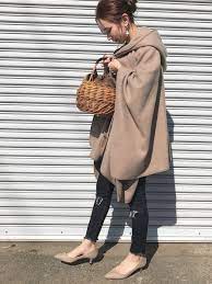 mao flea store vegetalのかごバッグを使ったコーディネート wear ポンチョ コーデ ファッション ポンチョ コーディネート